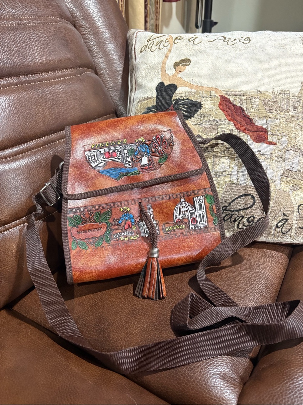 Hand-Painted Firenze Leather Crossbody Bag in Brown